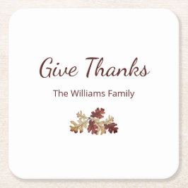 Posavasos Cuadrado De Papel Acción de Gracias Gracias Foliage otoño