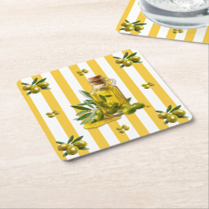 Posavasos Cuadrado De Papel Aceite de oliva con rayas amarillas divertido de i