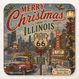 Posavasos Cuadrado De Papel Acento de mesa de Navidad de la ruta 66 de Chicago
