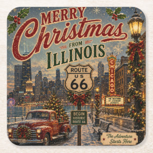 Posavasos Cuadrado De Papel Acento de mesa de Navidad de la ruta 66 de Chicago