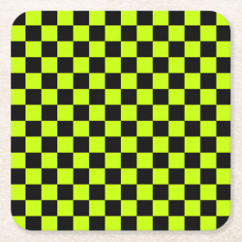 Posavasos Cuadrado De Papel Acid green black checkerboard pattern