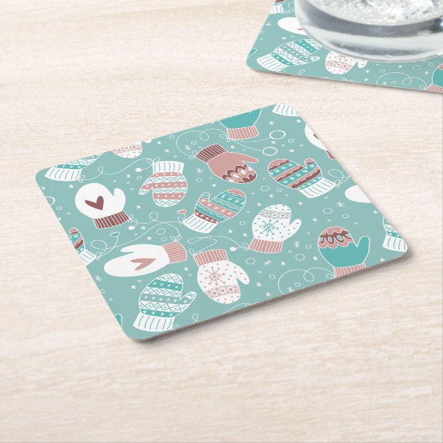 Posavasos Cuadrado De Papel Acogedores Navidades de invierno miden el patrón e (En perspectiva)