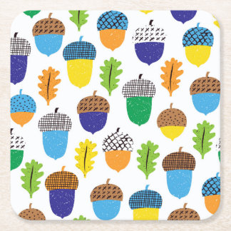 Posavasos Cuadrado De Papel Acorn Otumn: Patrón de Leafy de la Vintage.