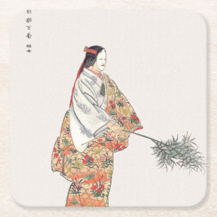 Posavasos Cuadrado De Papel Actor toca Hanjo pintura de arte japonés Kogyo Tsu