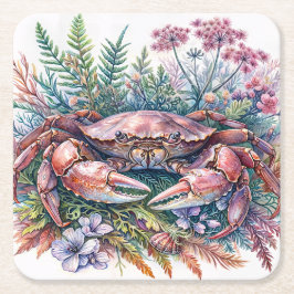 Posavasos Cuadrado De Papel Acuarela Botánica de Cangrejo