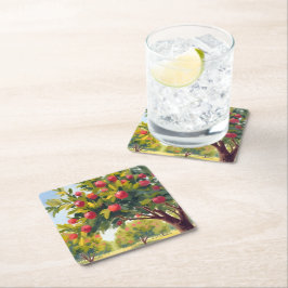 Posavasos Cuadrado De Papel Acuarela de manzana otoño otoñal