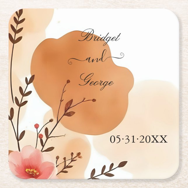 Posavasos Cuadrado De Papel Acuarela de moda de otoño (Anverso)