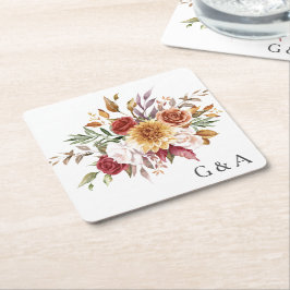 Posavasos Cuadrado De Papel Acuarela de otoño