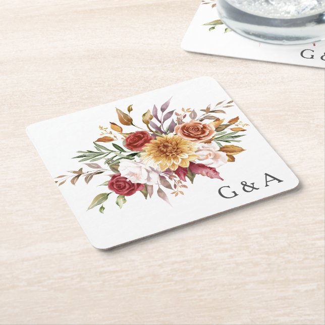 Posavasos Cuadrado De Papel Acuarela de otoño (En perspectiva)