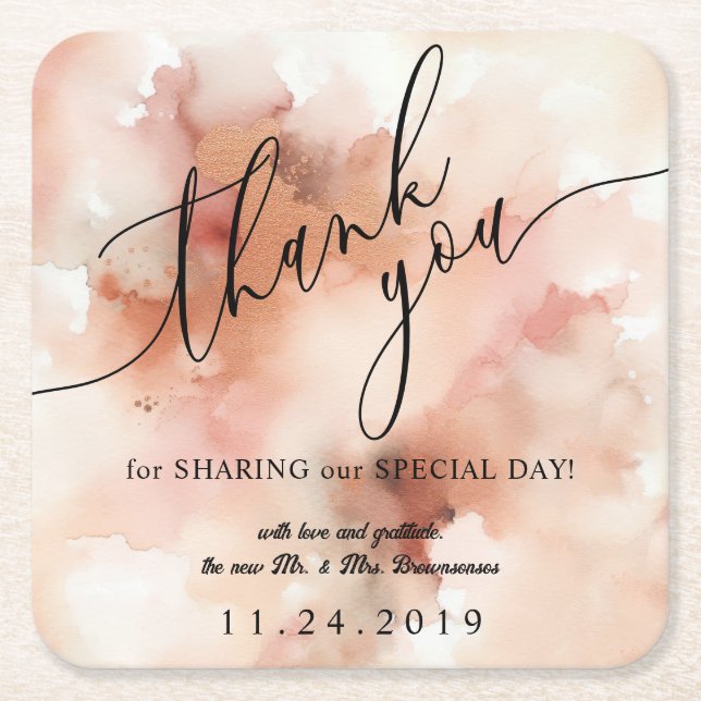 Posavasos Cuadrado De Papel acuarela de polvo dorado Rosa (Anverso)