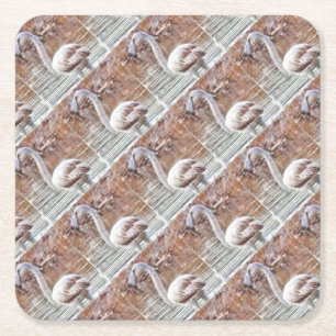 Posavasos Cuadrado De Papel Acuarela Flamingo Exótico