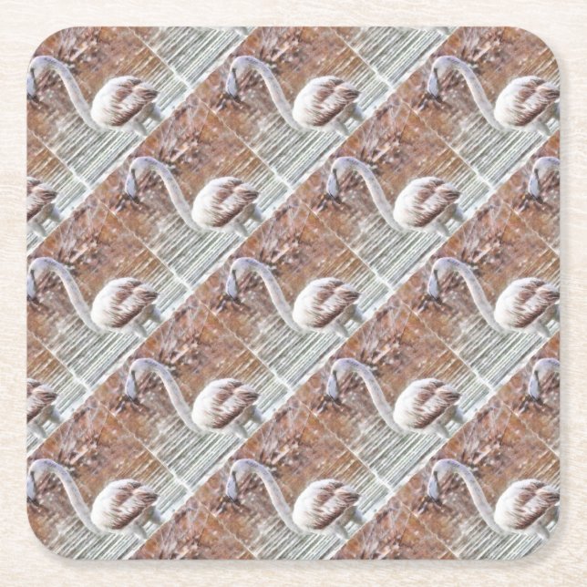 Posavasos Cuadrado De Papel Acuarela Flamingo Exótico (Anverso)