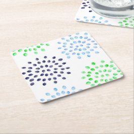 Posavasos Cuadrado De Papel Acuarela Flor Azul Marino Azul Claro