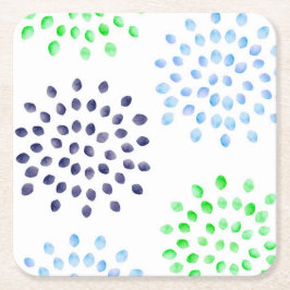 Posavasos Cuadrado De Papel Acuarela Flor Azul Marino Verde Azul Claro