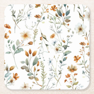 Posavasos Cuadrado De Papel Acuarela flor silvestre estilo Boho