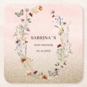 Posavasos Cuadrado De Papel Acuarela Flor silvestre y mariposa ducha bebé Pa