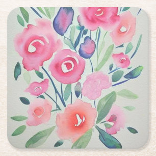 Posavasos Cuadrado De Papel Acuarela floral