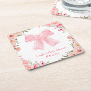 Posavasos Cuadrado De Papel acuarela floral arco rosa chica ducha bebé moda