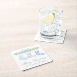 Posavasos Cuadrado De Papel Acuarela Navidades azules y blancos