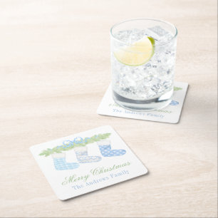 Posavasos Cuadrado De Papel Acuarela Navidades azules y blancos