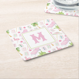 Posavasos Cuadrado De Papel Acuarela Palm Beach Mahjong