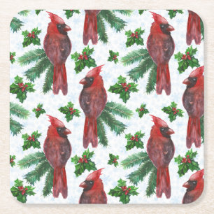 Posavasos Cuadrado De Papel acuarela Red Cardinal Bird