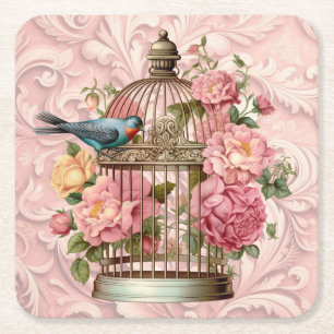 Posavasos Cuadrado De Papel Acuarela Romántica Vintage Floral