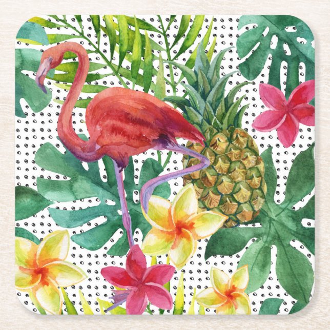 Posavasos Cuadrado De Papel Acuarela tropical (Anverso)