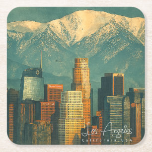 Posavasos Cuadrado De Papel Acuarela Vintage de Los Ángeles Retro California