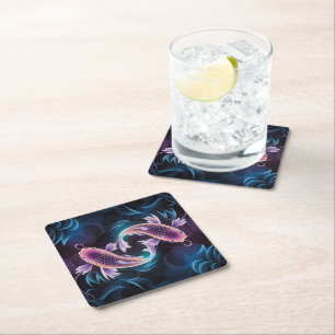 Posavasos Cuadrado De Papel Acuario de peces exóticos coloridos y translúcidos