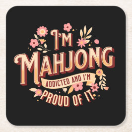 Posavasos Cuadrado De Papel Adicto a mahjong | Divertido mahjong
