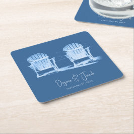 Posavasos Cuadrado De Papel Adirondack Beach Chairs Azure Blue White Boda