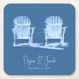 Posavasos Cuadrado De Papel Adirondack Beach Chairs Azure Blue White Boda