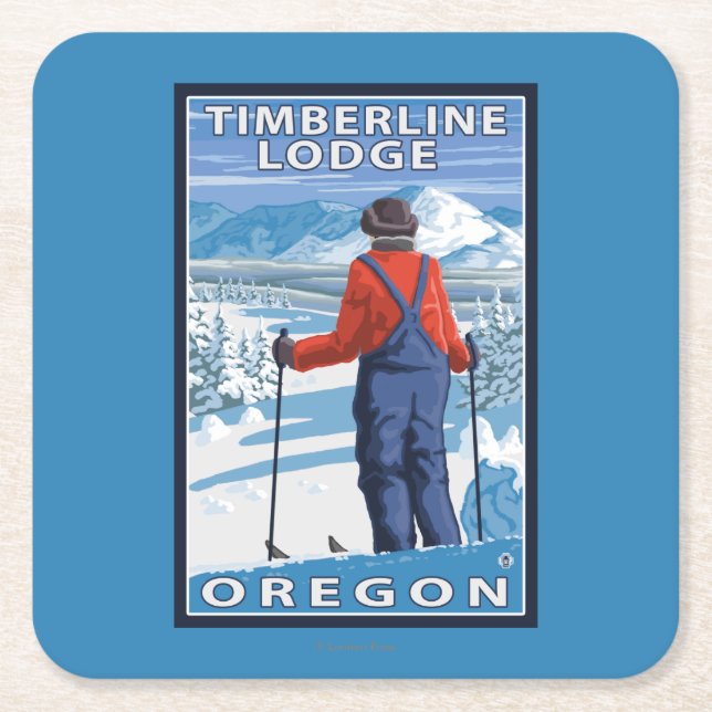 Posavasos Cuadrado De Papel Admiración del esquiador - casa de campo del (Anverso)