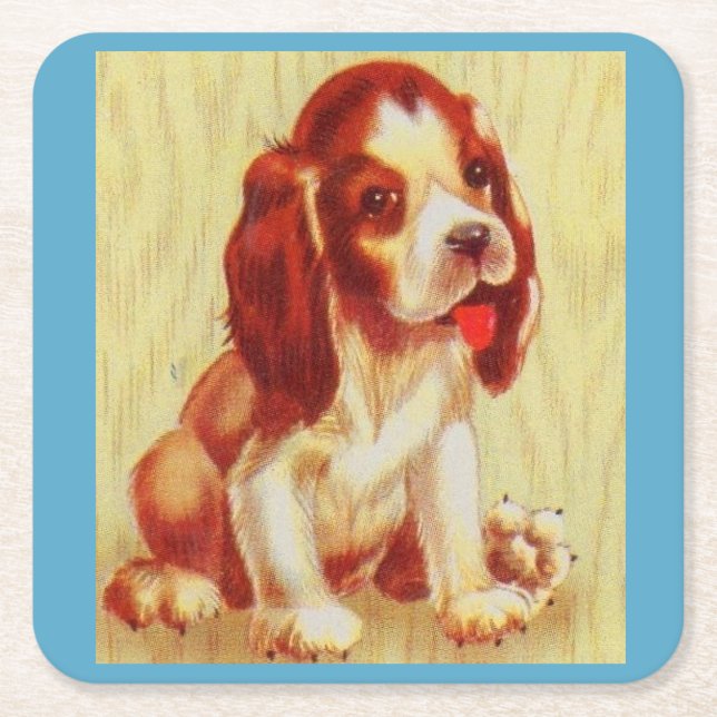 Posavasos Cuadrado De Papel adorable cachorro beagle (Anverso)