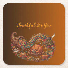 Posavasos Cuadrado De Papel Adorable Coaster de Acción de Gracias para la Fies