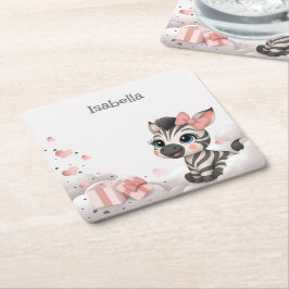 Posavasos Cuadrado De Papel Adorable little cartoon zebra 