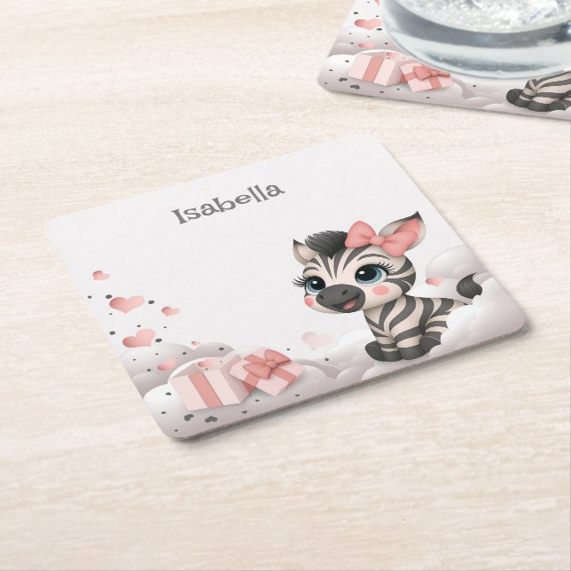 Posavasos Cuadrado De Papel Adorable little cartoon zebra  (En perspectiva)