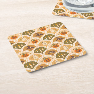 Posavasos Cuadrado De Papel Adorable patrón retro de Halloween en posavasos de
