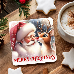 Posavasos Cuadrado De Papel Adorable Santa Rudolph Christmas Coaster Diseño pa