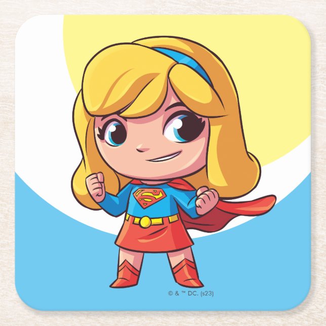Posavasos Cuadrado De Papel Adorable Supergirl Stance (Anverso)