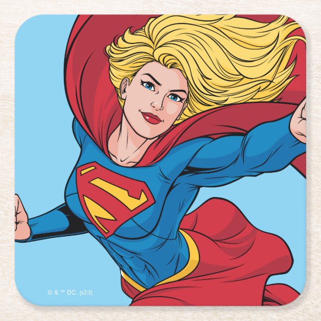 Posavasos Cuadrado De Papel Adorable Supergirl Stance (Anverso)
