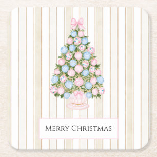 Posavasos Cuadrado De Papel Adorno de árbol de Navidad en rosa y azul