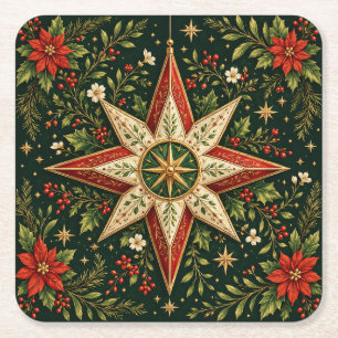 Posavasos Cuadrado De Papel Adorno de estrella de Navidad vintage Poinsettia H