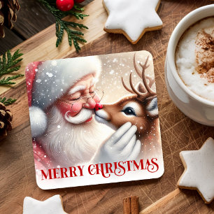 Posavasos Cuadrado De Papel Adornos Navideños de Papel para Santa y Rudolph