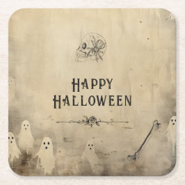 Posavasos Cuadrado De Papel Adultos Halloween Party Vintage Ghost Skull Spider