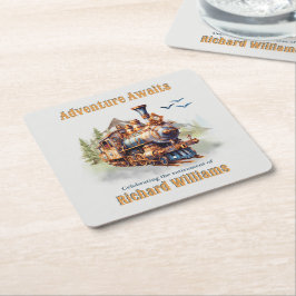 Posavasos Cuadrado De Papel Adventure Retirement Vintage Train Mountains 