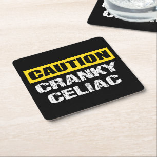 Posavasos Cuadrado De Papel Advertencia Cranky Celiac Funny