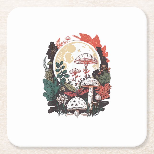 Posavasos Cuadrado De Papel Aesthetic Goblincore And Cottagecore Mushroom Gent (Anverso)