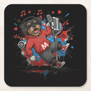 Posavasos Cuadrado De Papel Affenpinscher estrella de rock cantante arte music
